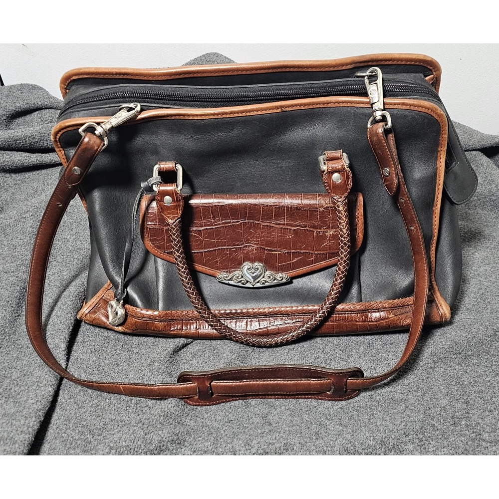 Brighton Croc Leather Satchel Business Bag Brown/Black Briefcase Ladies Y2K